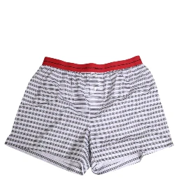 White Striped Cotton Red Waistband Shorts Swimwear