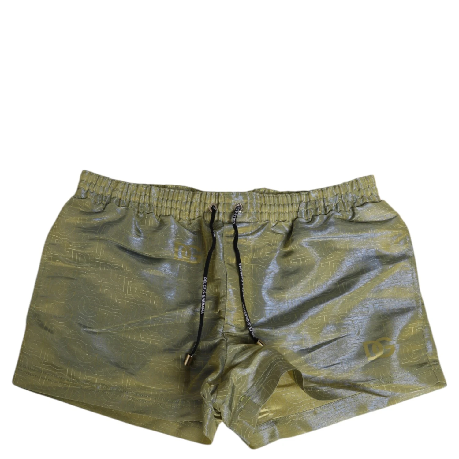 Green Polyester Metallic Logo Print Men Swimwear