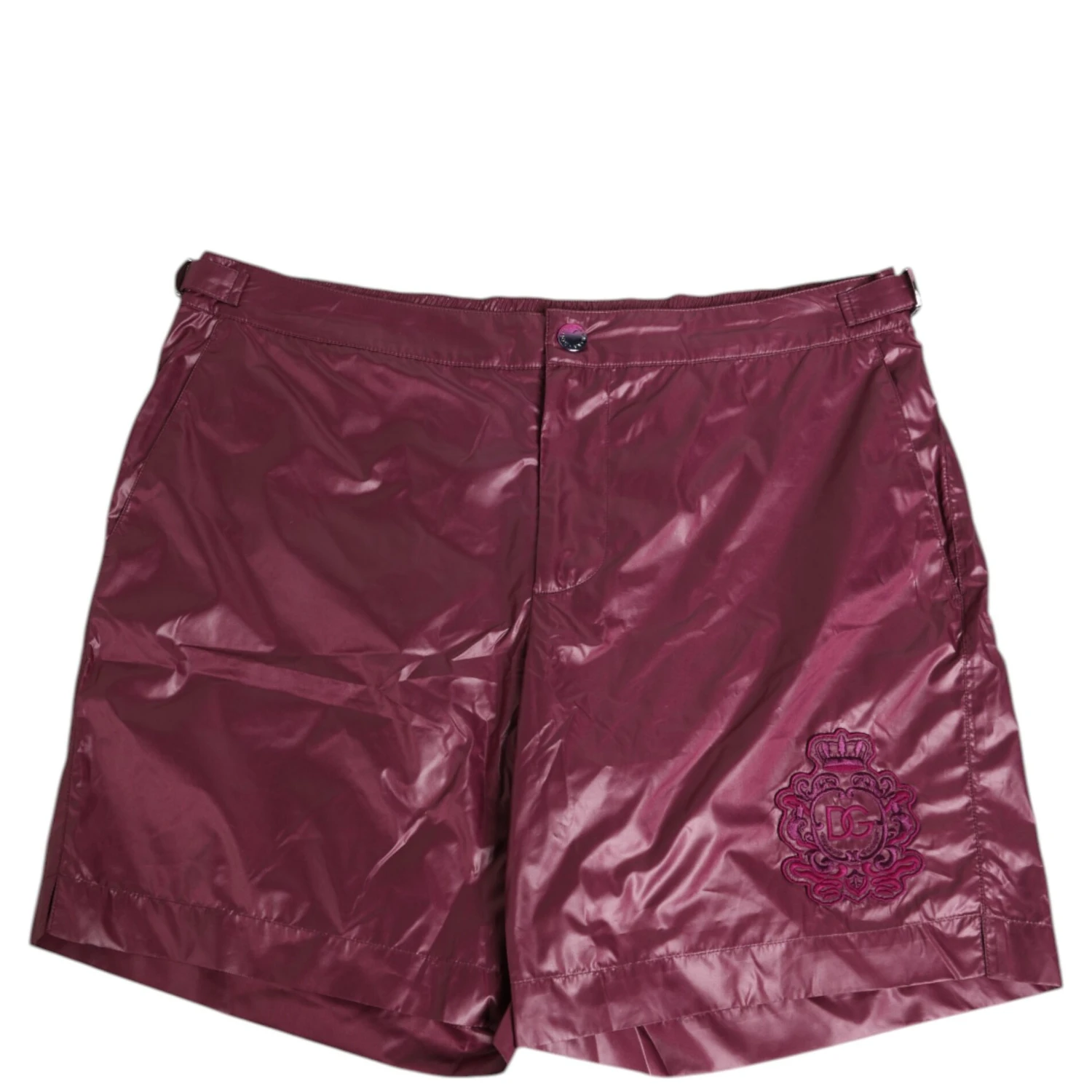 Burgundy Polyester Logo Embossed Crest Swimwear
