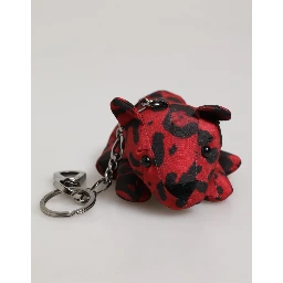 Red Black Polyester Animal Silhouette Bag Keychain Keyring