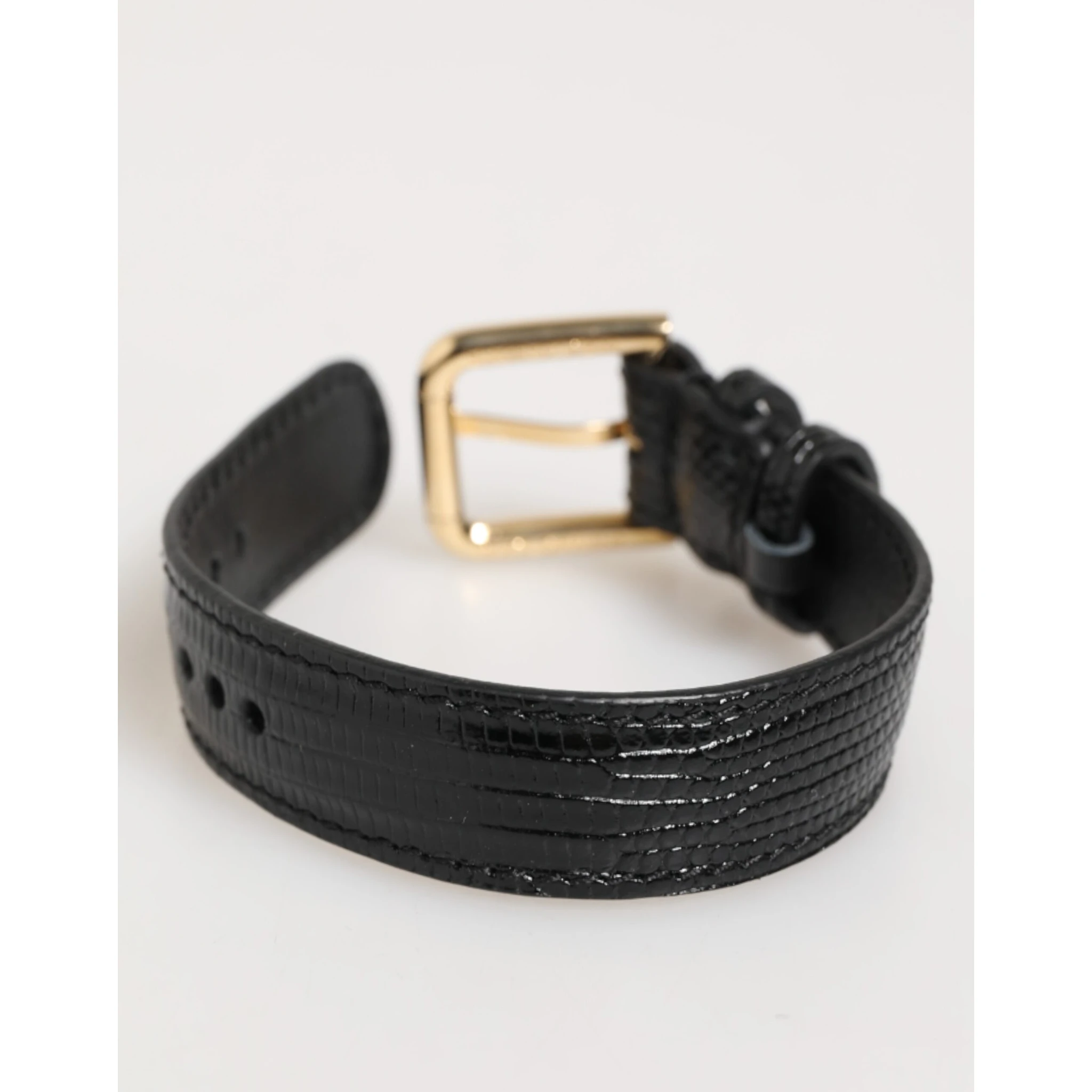 Black Embossed Leather Gold Buckle Belt Strap Bracelet
