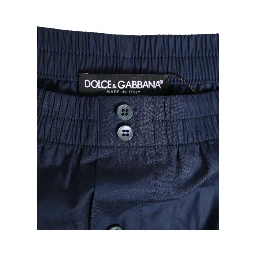 Navy Blue Cotton Elastic Waistband Button Swimwear