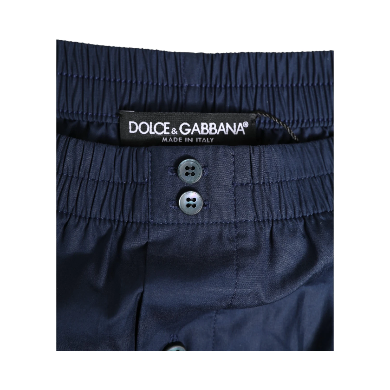 Navy Blue Cotton Elastic Waistband Button Swimwear