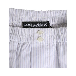 White Blue Cotton Striped Button Fly Shorts Swimwear