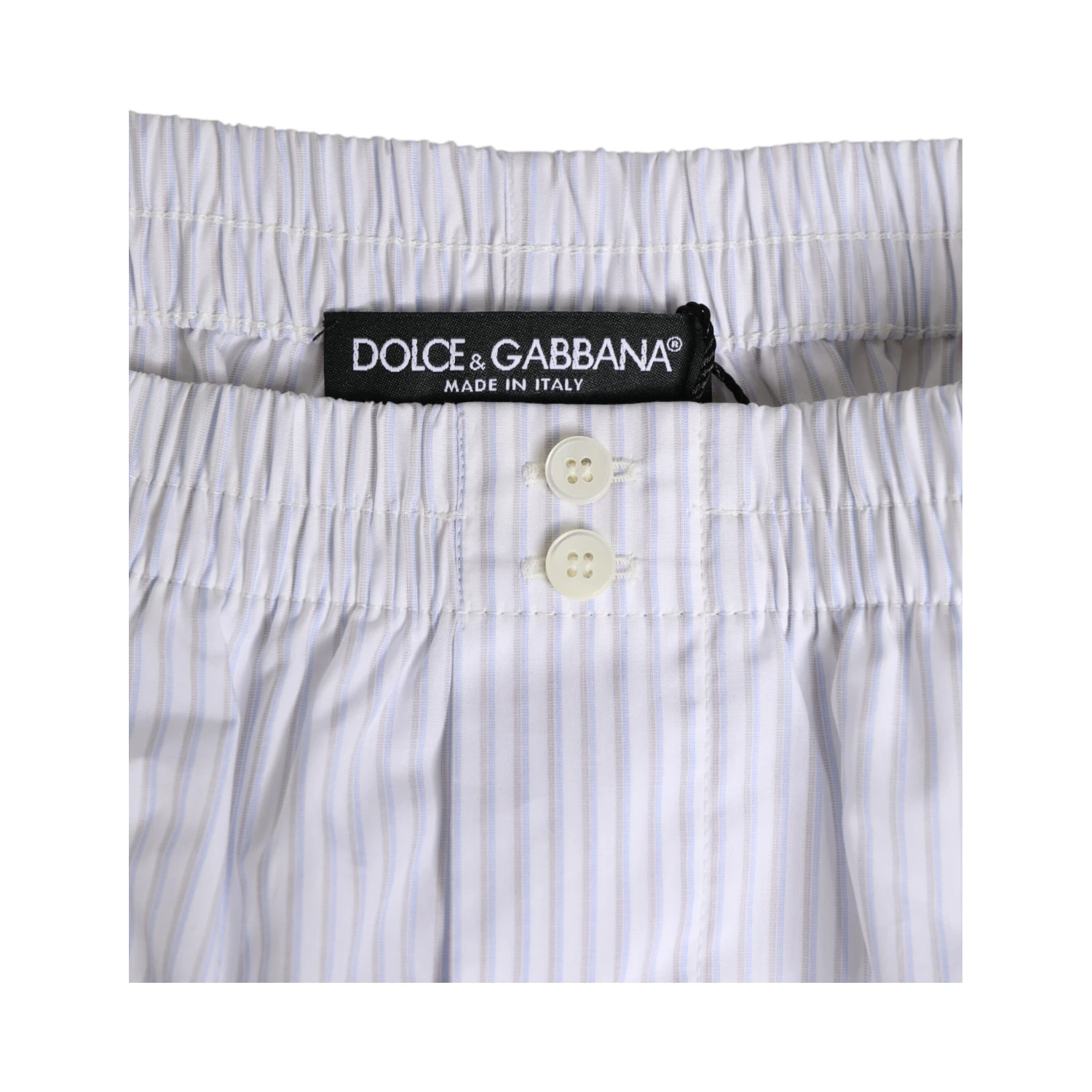 White Blue Cotton Striped Button Fly Shorts Swimwear