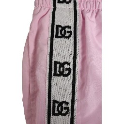 Pink Nylon Logo Side Stripe Beachwear Men Swimwear