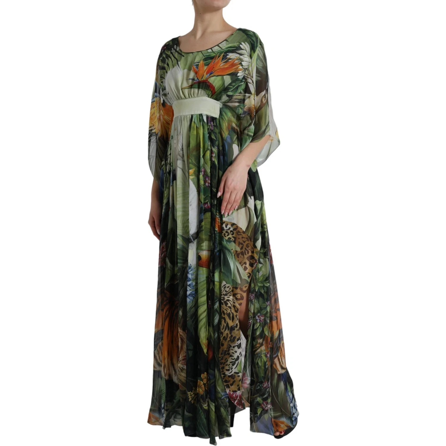 Multicolor Silk Jungle Print Women Maxi Dress
