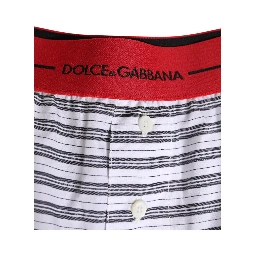 White Striped Cotton Red Waistband Shorts Swimwear