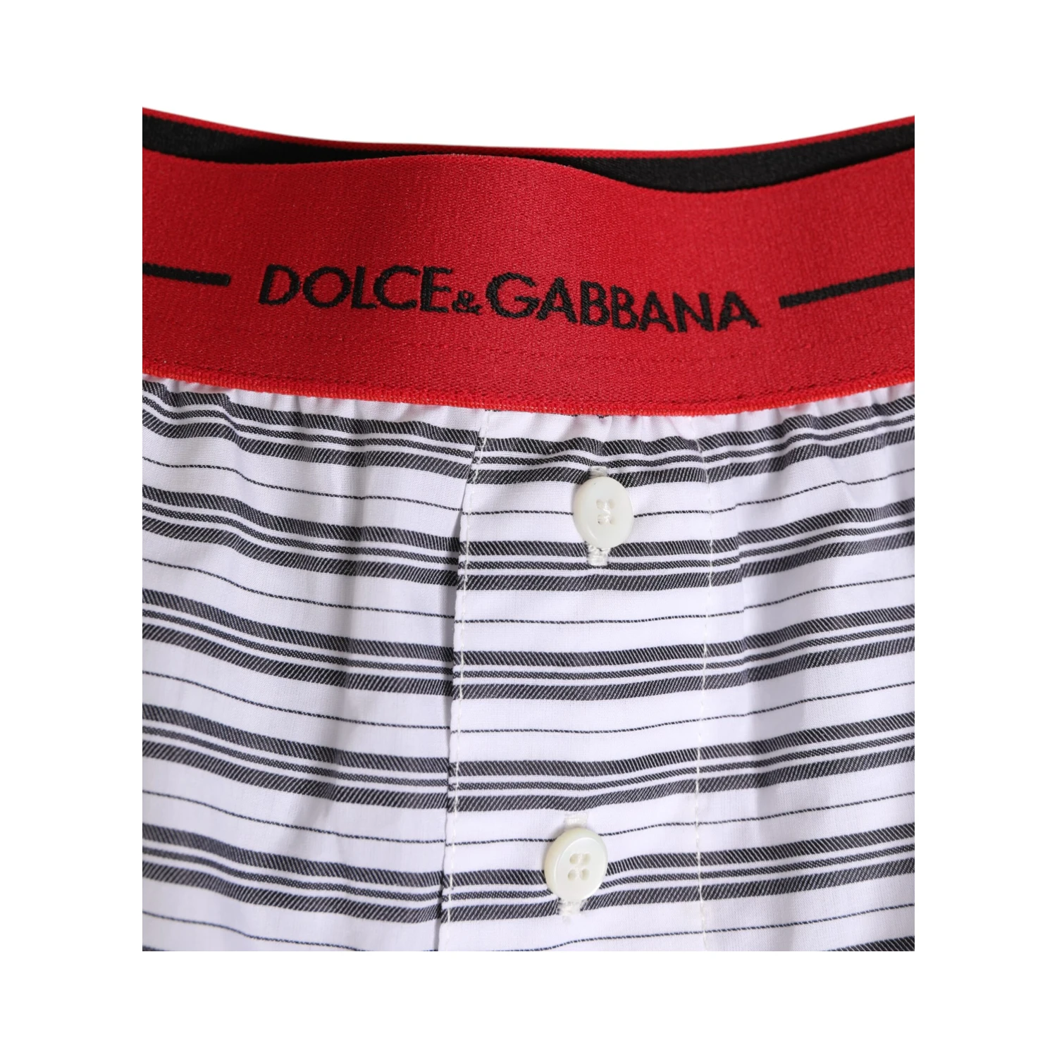 White Striped Cotton Red Waistband Shorts Swimwear