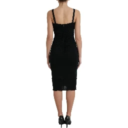 Black Wool Sleeveless Rose Applique Dress