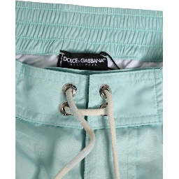 Aqua Blue Polyester Beachwear Men Shorts Swimwear