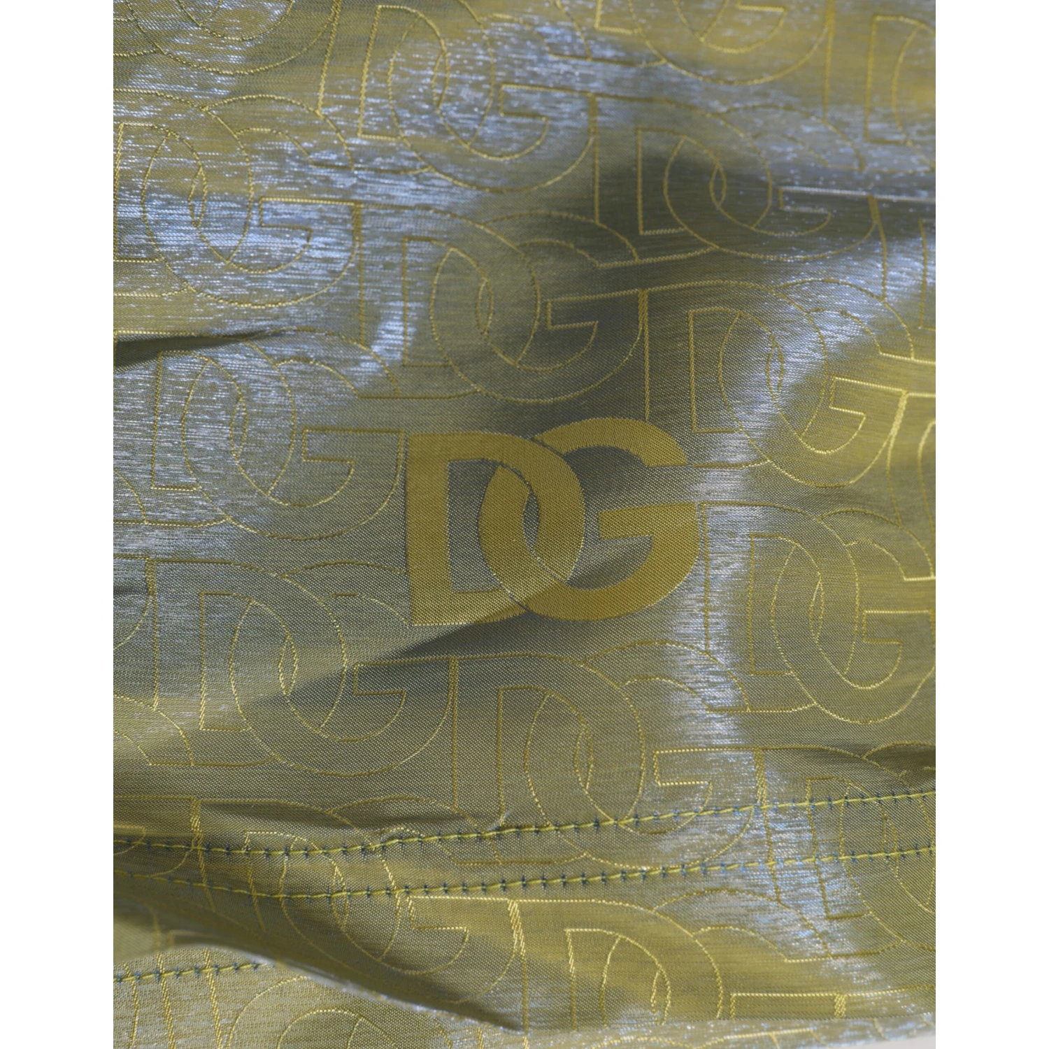 Green Polyester Metallic Logo Print Men Swimwear
