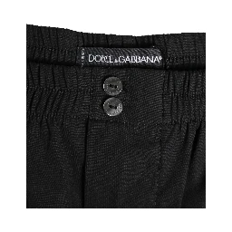 Black Cotton Elastic Waistband Button Swimwear