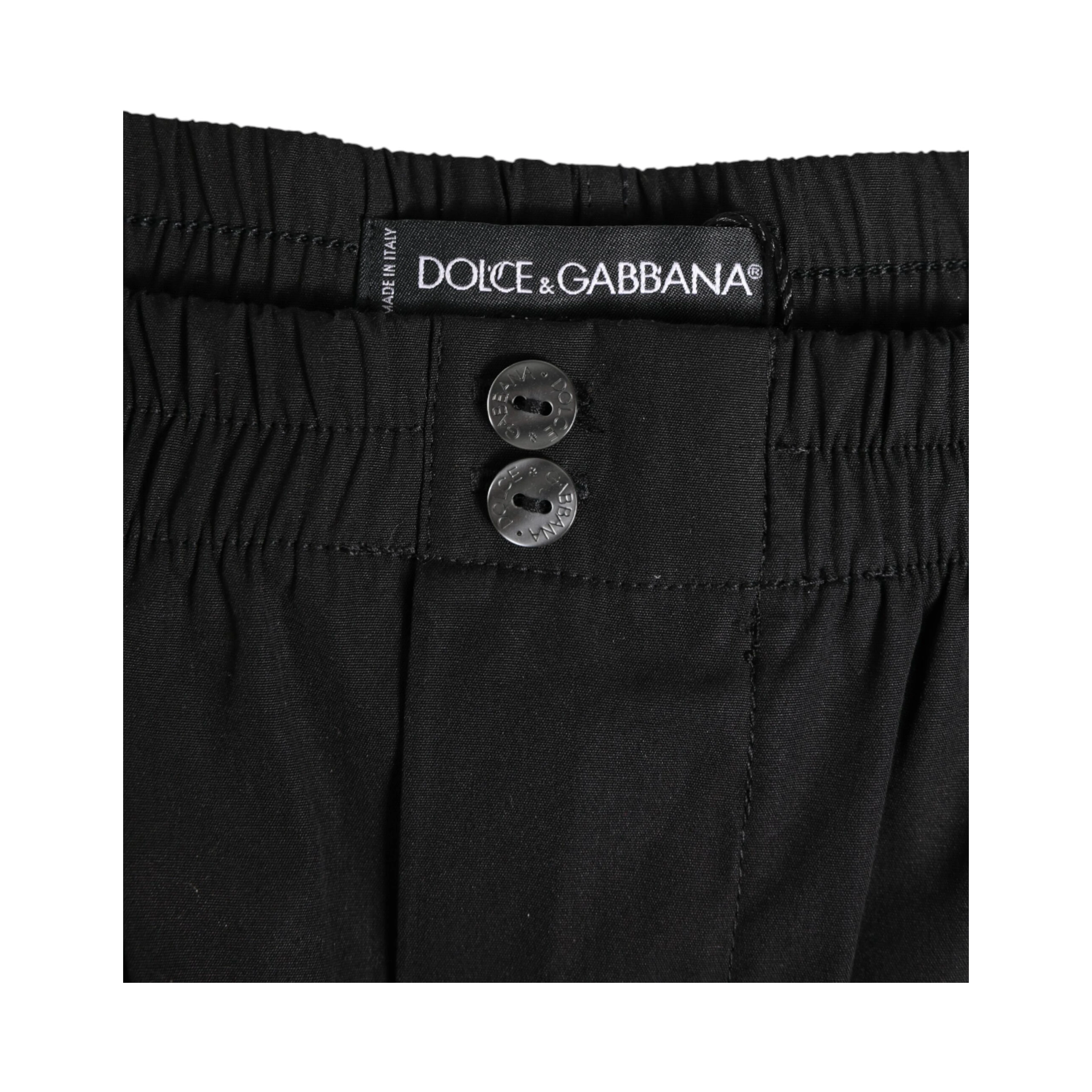 Black Cotton Elastic Waistband Button Swimwear
