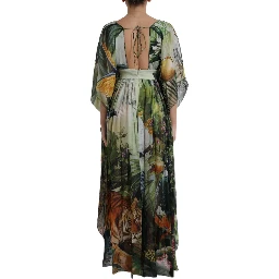 Multicolor Silk Jungle Print Women Maxi Dress