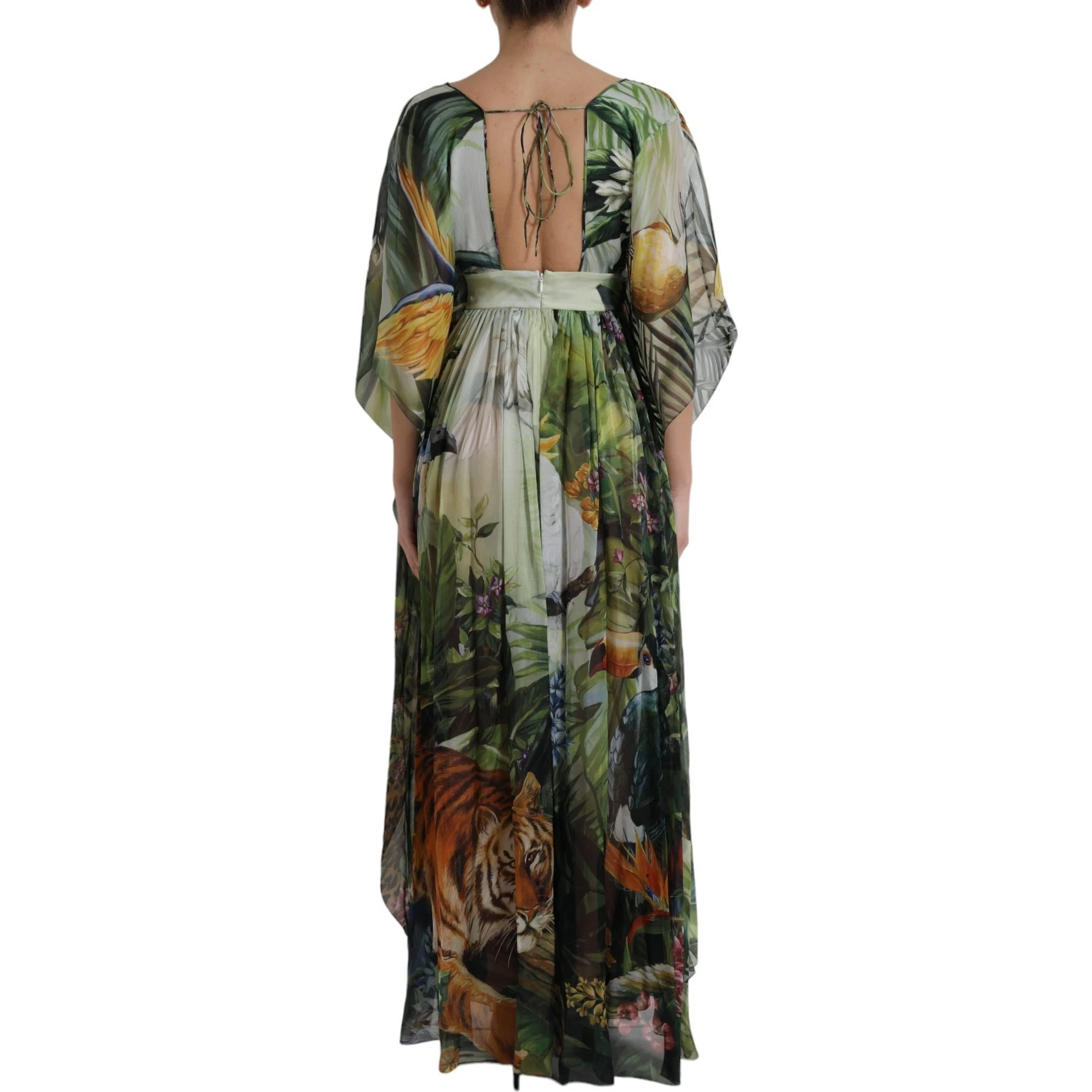 Multicolor Silk Jungle Print Women Maxi Dress