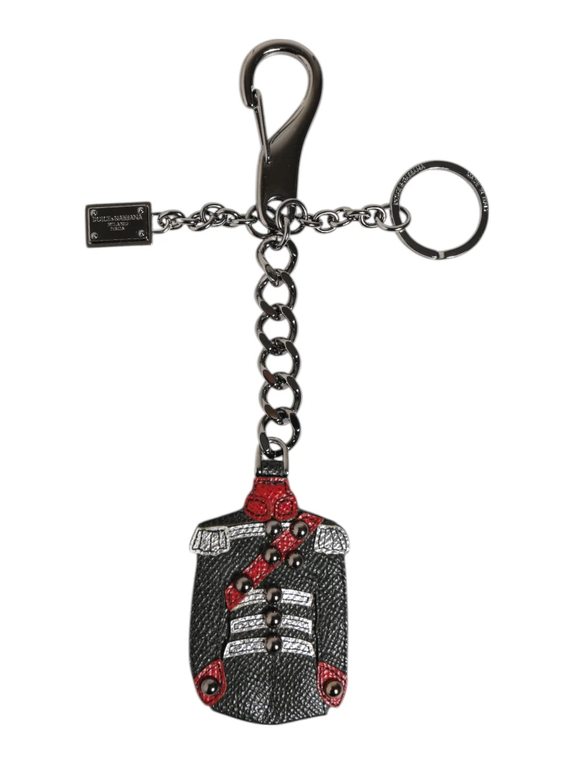 Black Red Military Leather Patch DG Logo Keychain Keyring