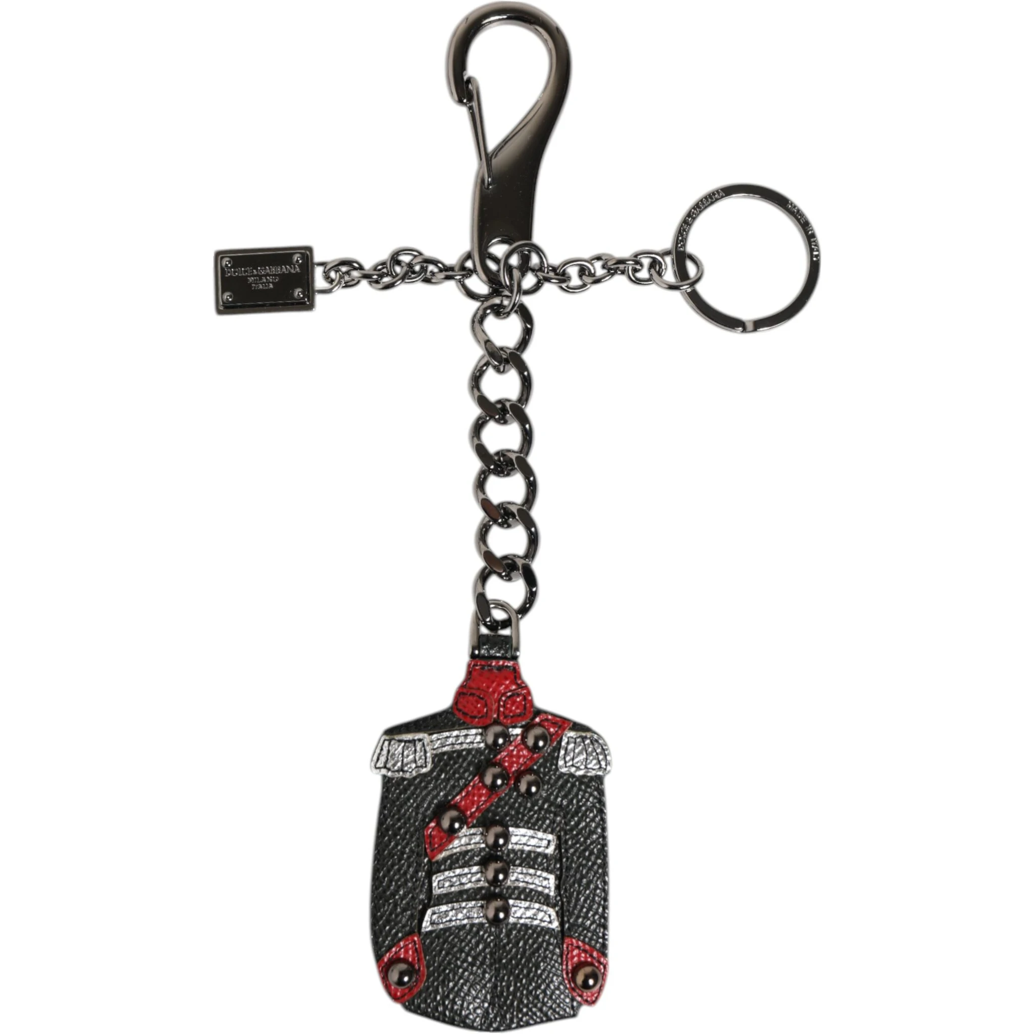 Black Red Military Leather Patch DG Logo Keychain Keyring