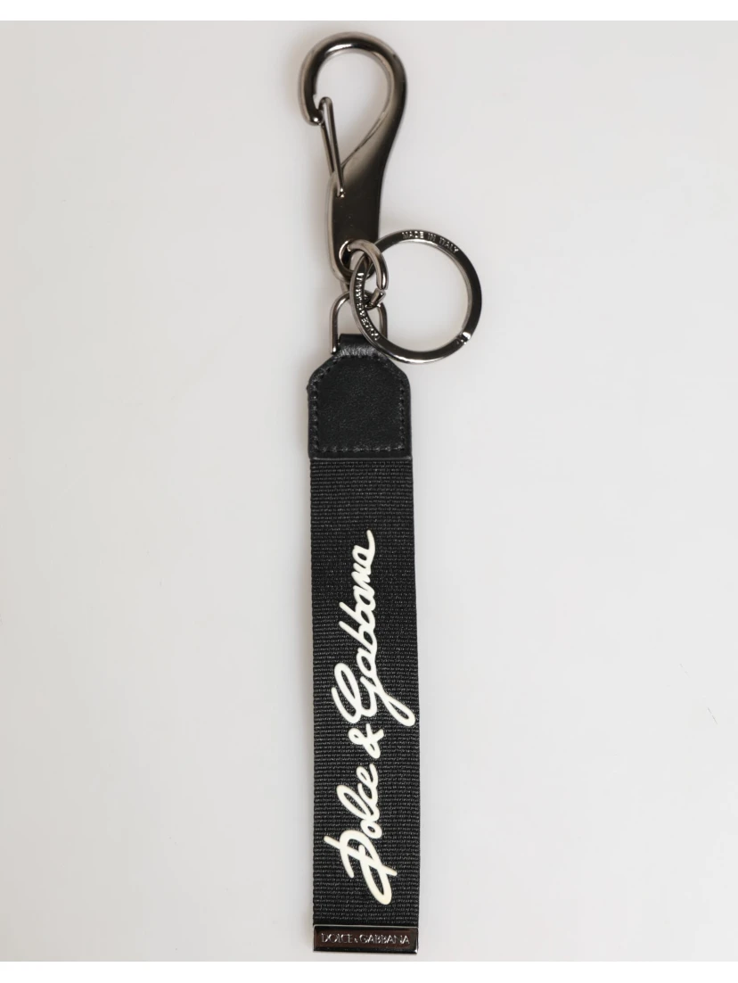 Black White Polyester DG Logo Silver Men Keychain Keyring