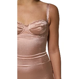 Blush Pink Silk Satin Bustier Midi Bodycon Dress