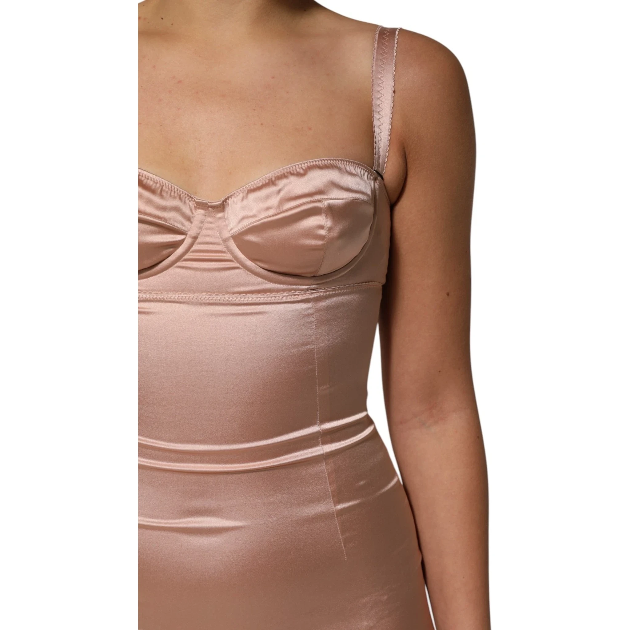 Blush Pink Silk Satin Bustier Midi Bodycon Dress