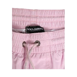 Pink Nylon Logo Side Stripe Beachwear Men Swimwear