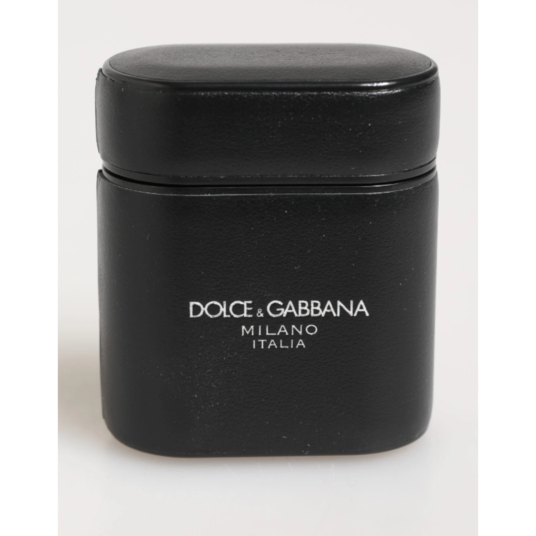 Black Calfskin Leather Logo Print Flip Holder Airpods Case