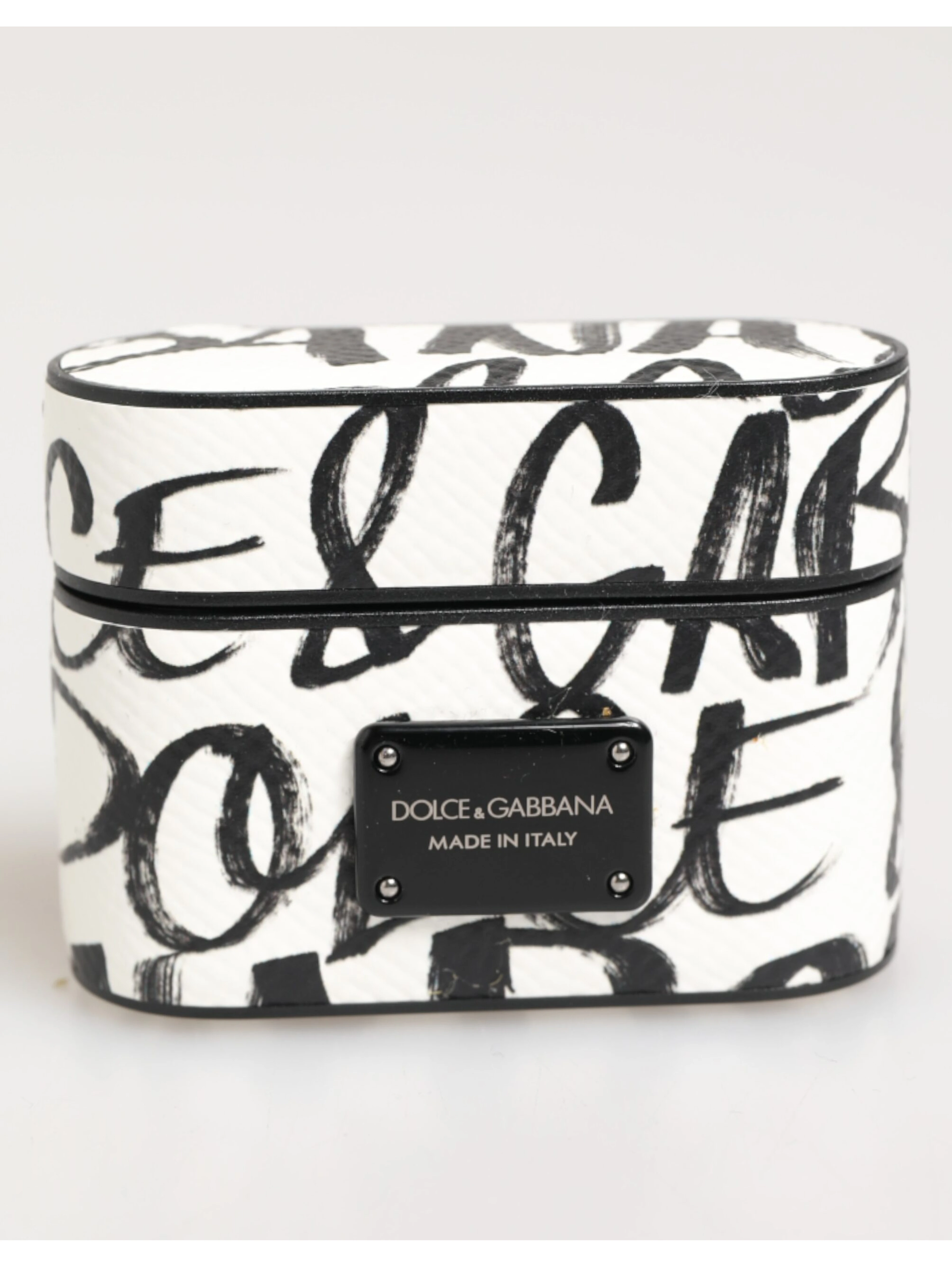 Black White Leather Monogram Print Logo Holder Airpods Case