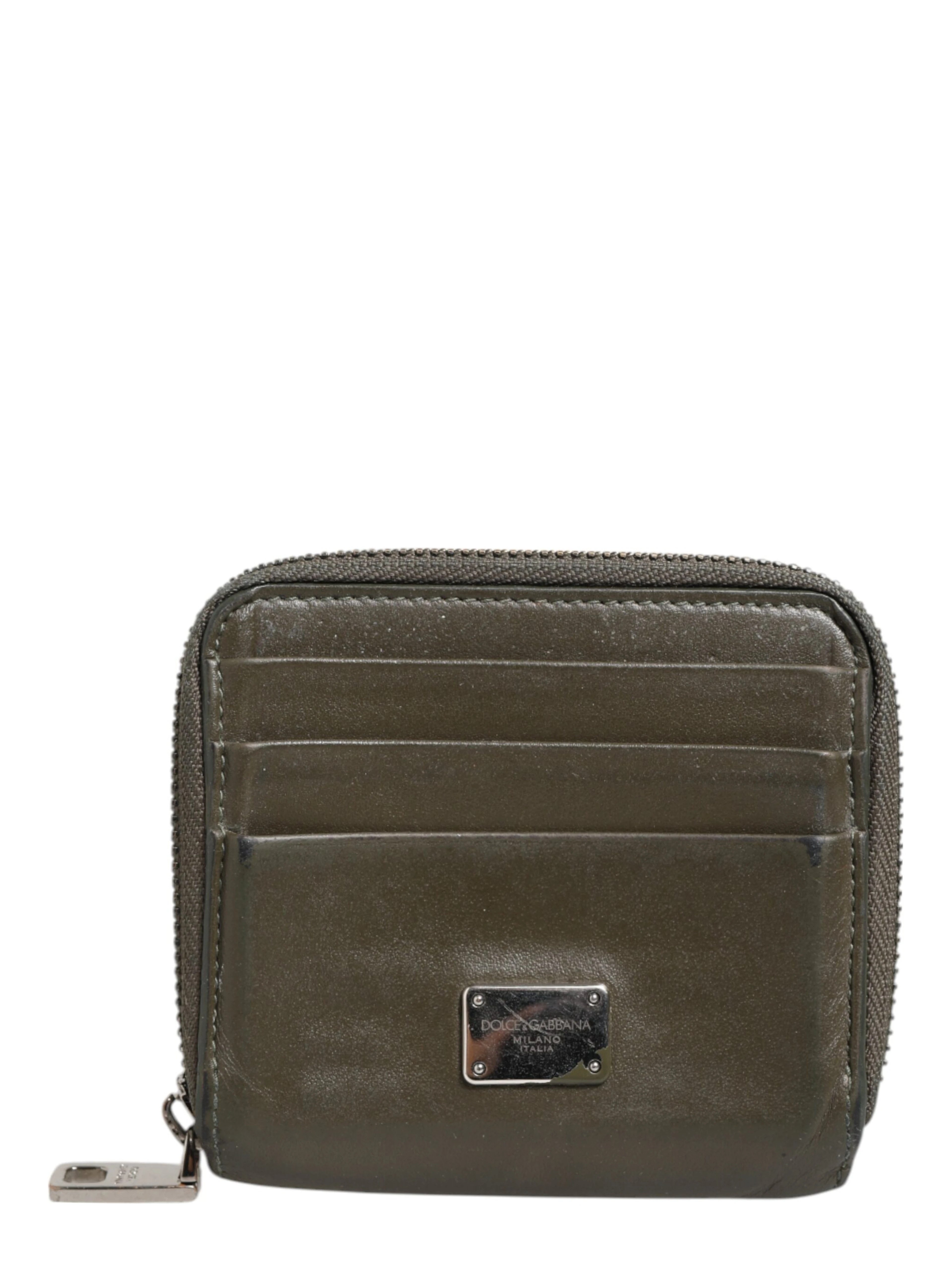 Military Green Leather Logo Plaque Card Holder Coin Purse Wallet