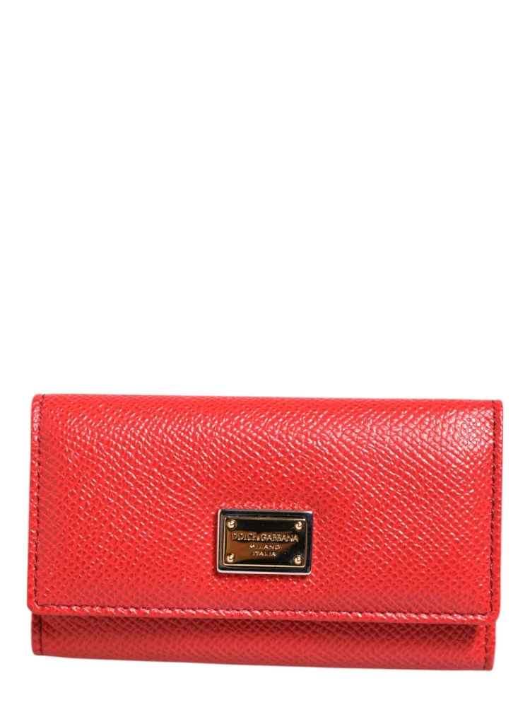 Red Leather Silver Metal Logo Plaque Trifold  Key Holder