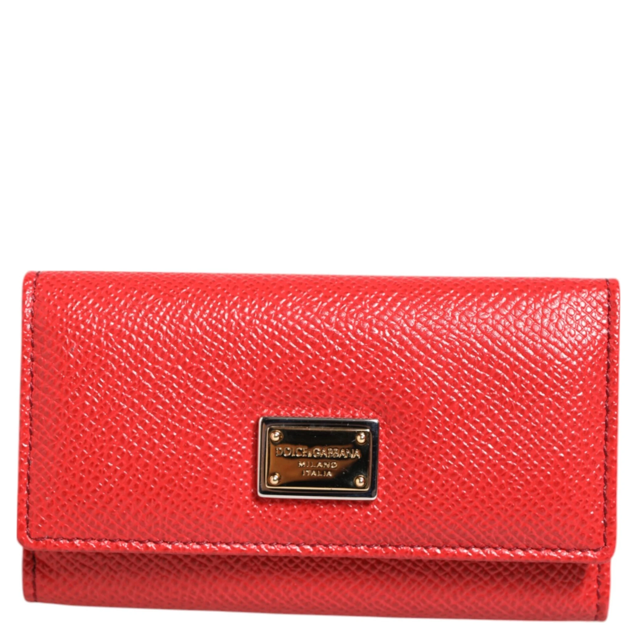 Red Leather Silver Metal Logo Plaque Trifold  Key Holder