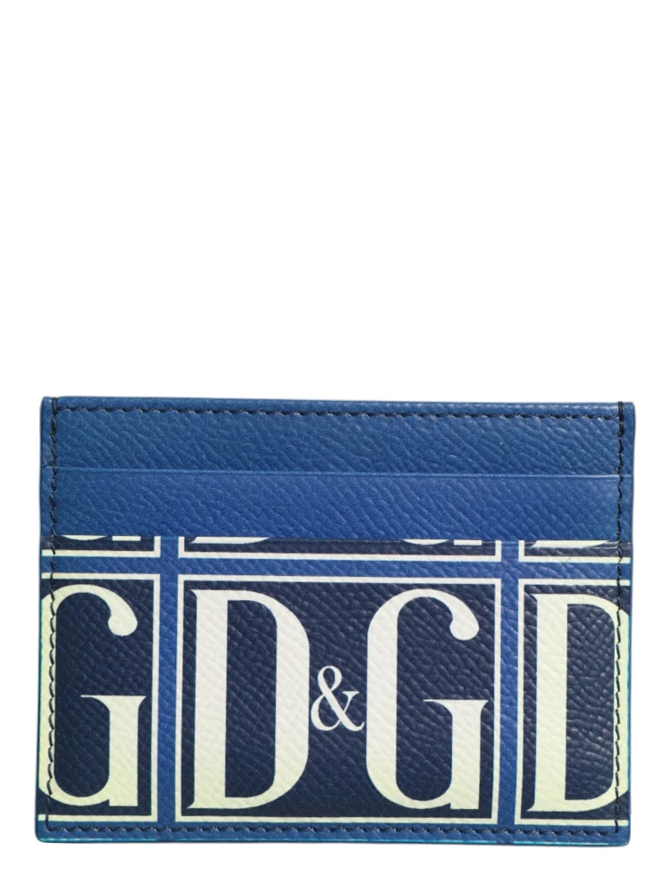 Blue Calf Leather DG Logo Monogram Card Holder Wallet