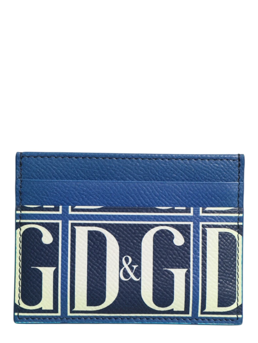 Blue Calf Leather DG Logo Monogram Card Holder Wallet