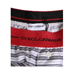 White Striped Cotton Red Waistband Shorts Swimwear