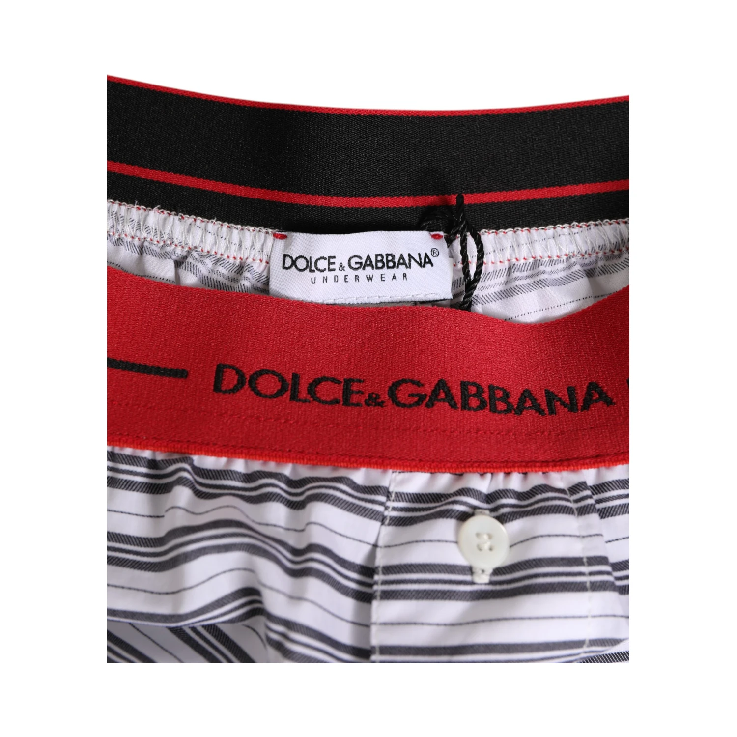 White Striped Cotton Red Waistband Shorts Swimwear