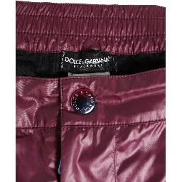 Burgundy Polyester Logo Embossed Crest Swimwear