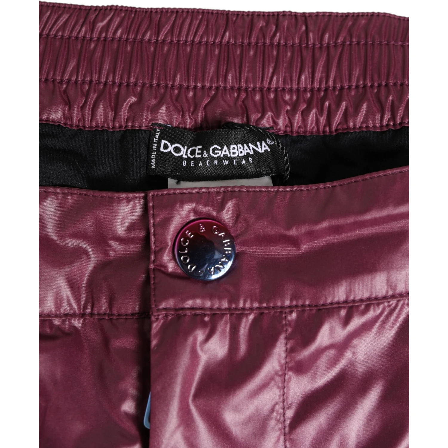 Burgundy Polyester Logo Embossed Crest Swimwear