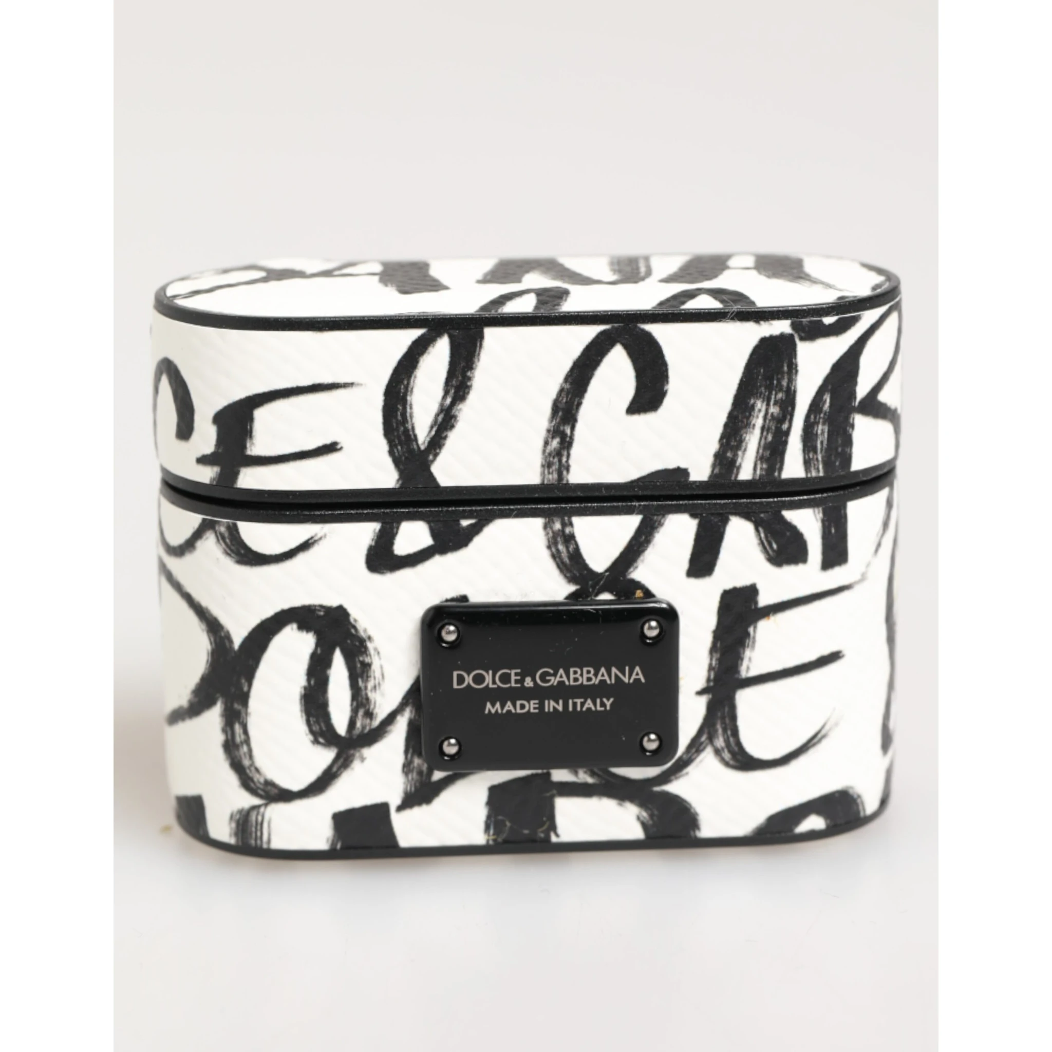 Black White Leather Monogram Print Logo Holder Airpods Case