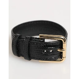 Black Embossed Leather Gold Buckle Belt Strap Bracelet