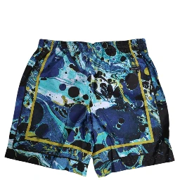 Blue Marble Print Logo Men Boxer Short Swimwear