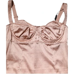 Blush Pink Silk Satin Bustier Midi Bodycon Dress
