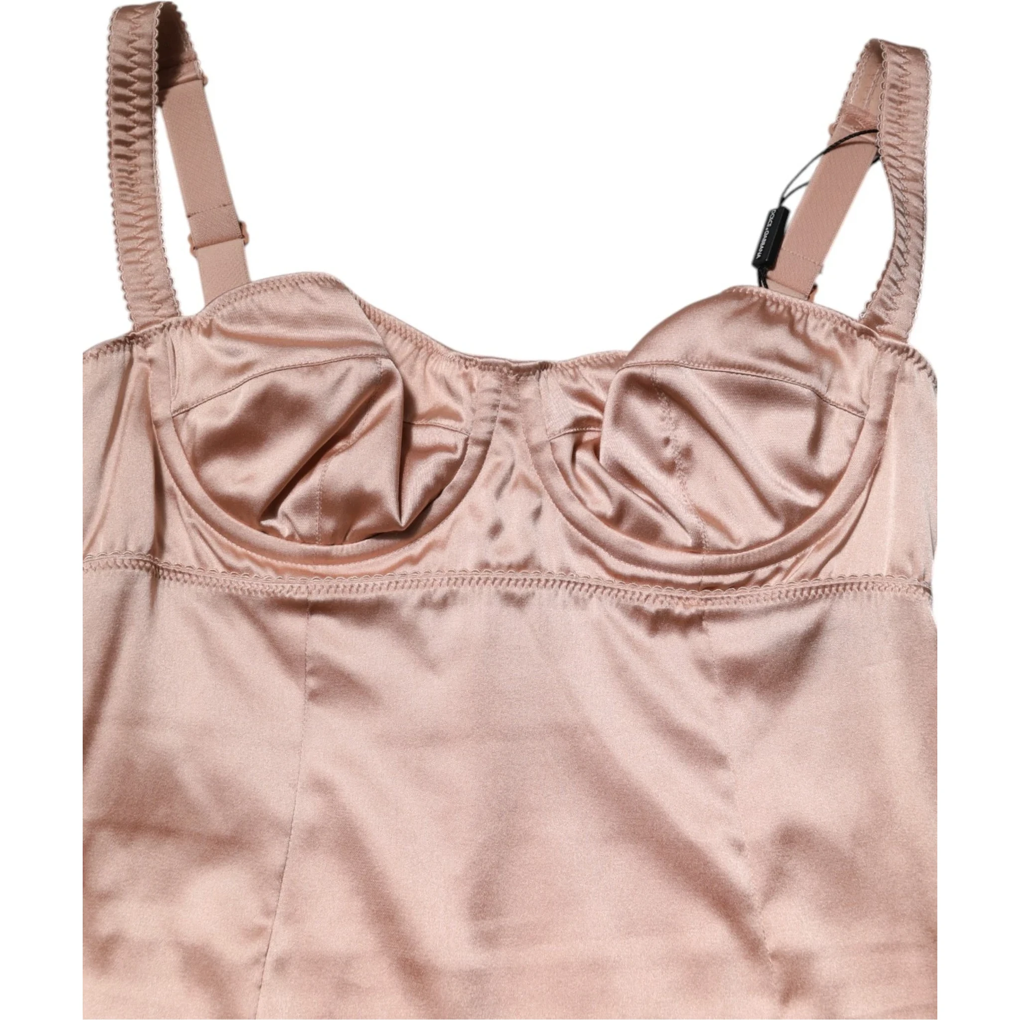 Blush Pink Silk Satin Bustier Midi Bodycon Dress