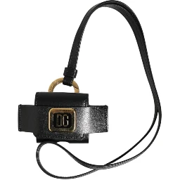 Black Leather Strap Gold Metal DG Logo Plaque Airpods Case