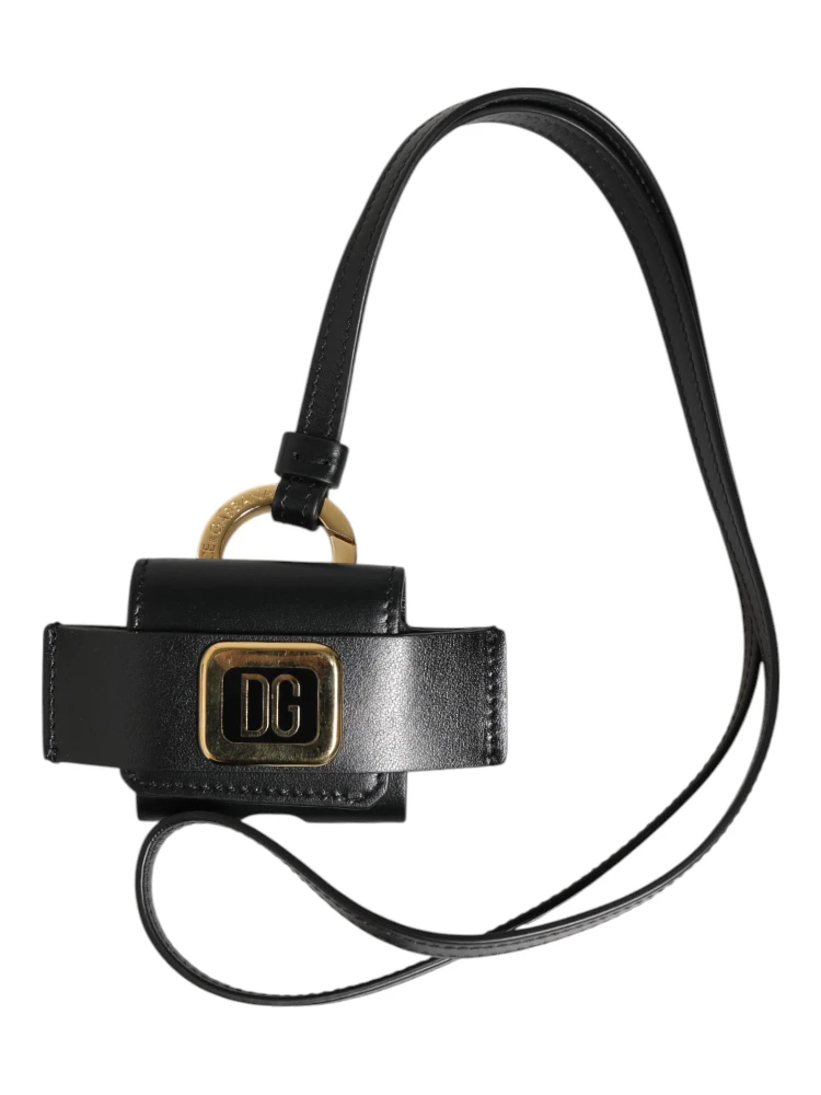 Black Leather Strap Gold Metal DG Logo Plaque Airpods Case alternative