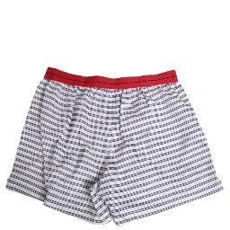 White Striped Cotton Red Waistband Shorts Swimwear