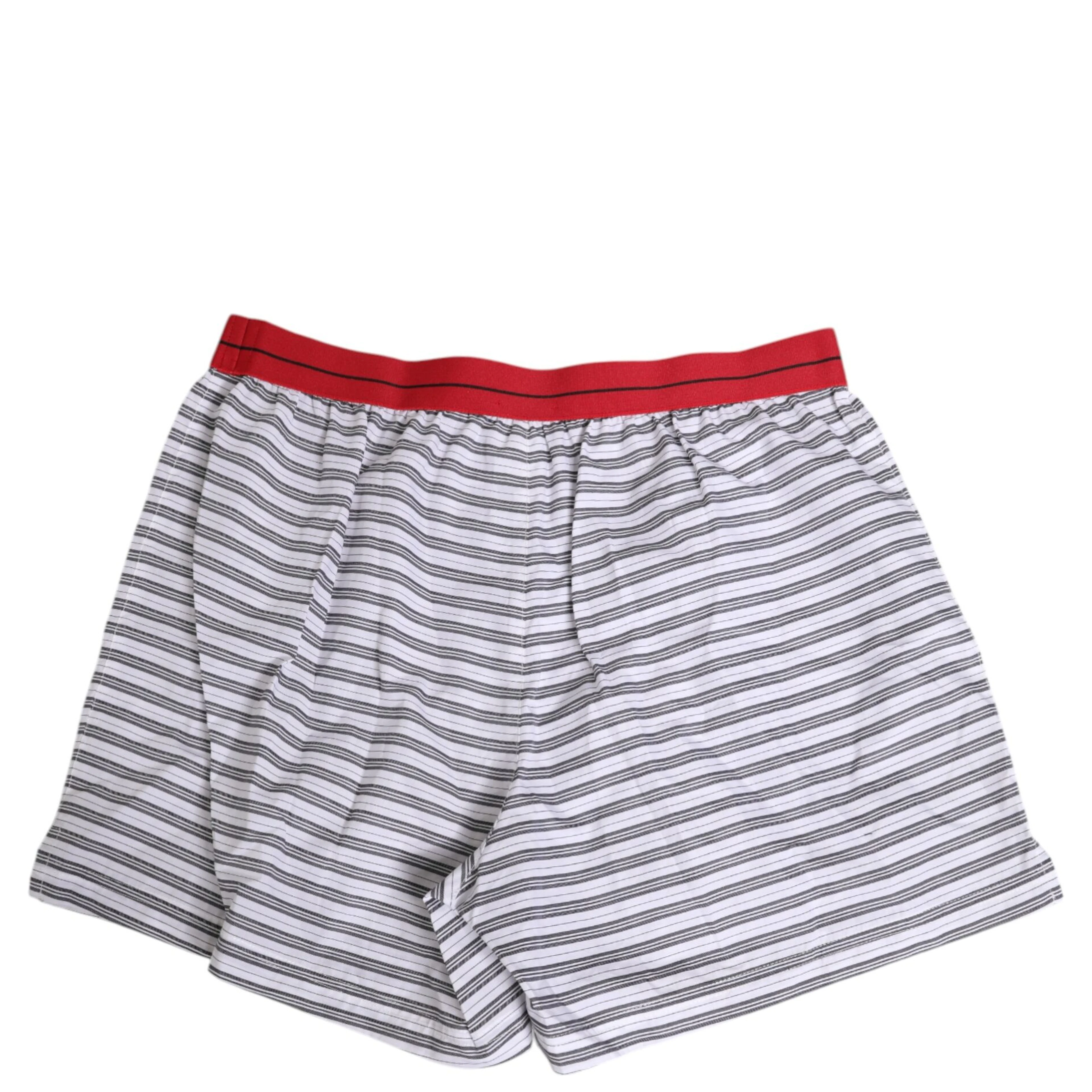 White Striped Cotton Red Waistband Shorts Swimwear