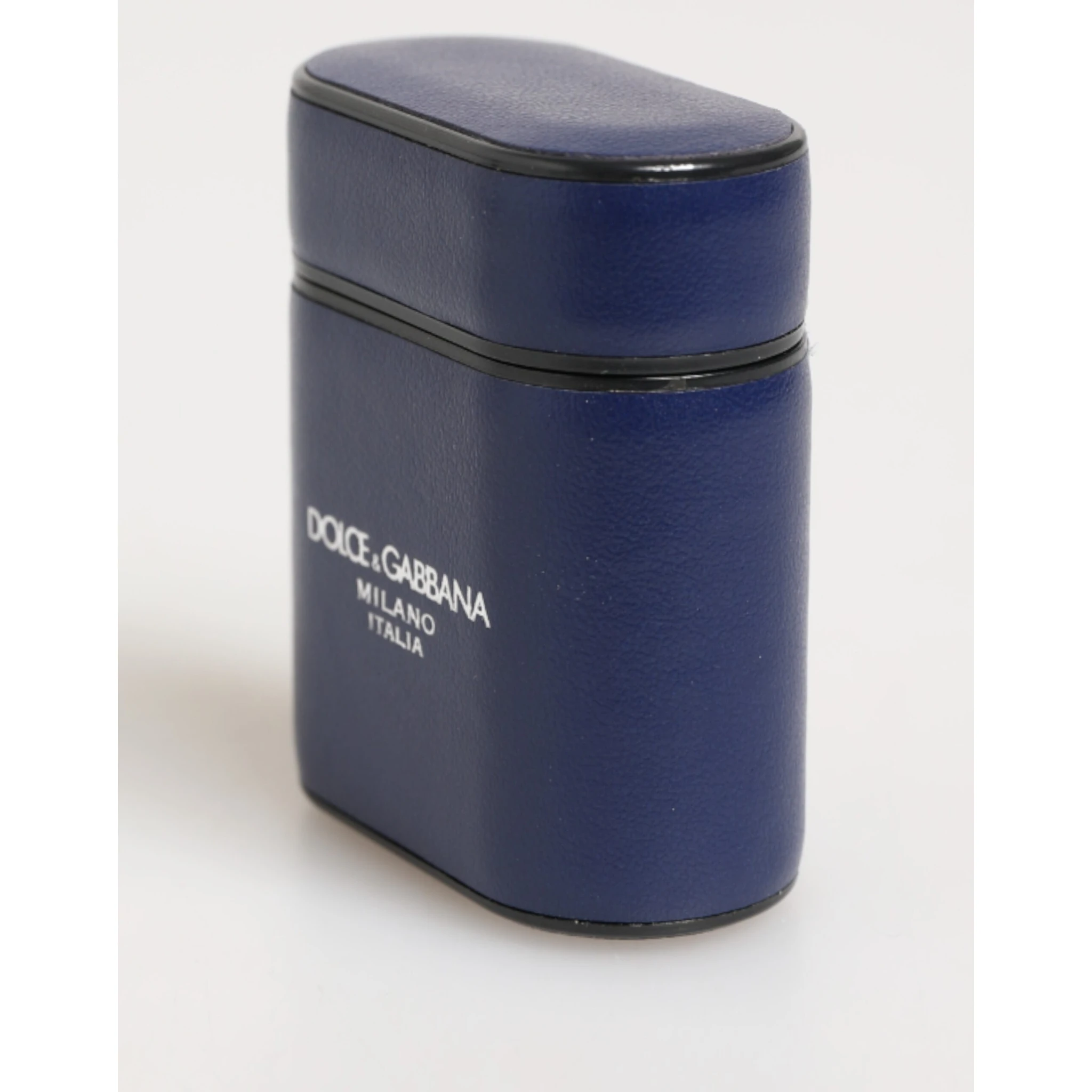 Blue Leather Logo Print Flip Holder Men Airpods Case