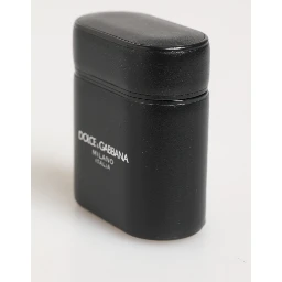 Black Calfskin Leather Logo Print Flip Holder Airpods Case