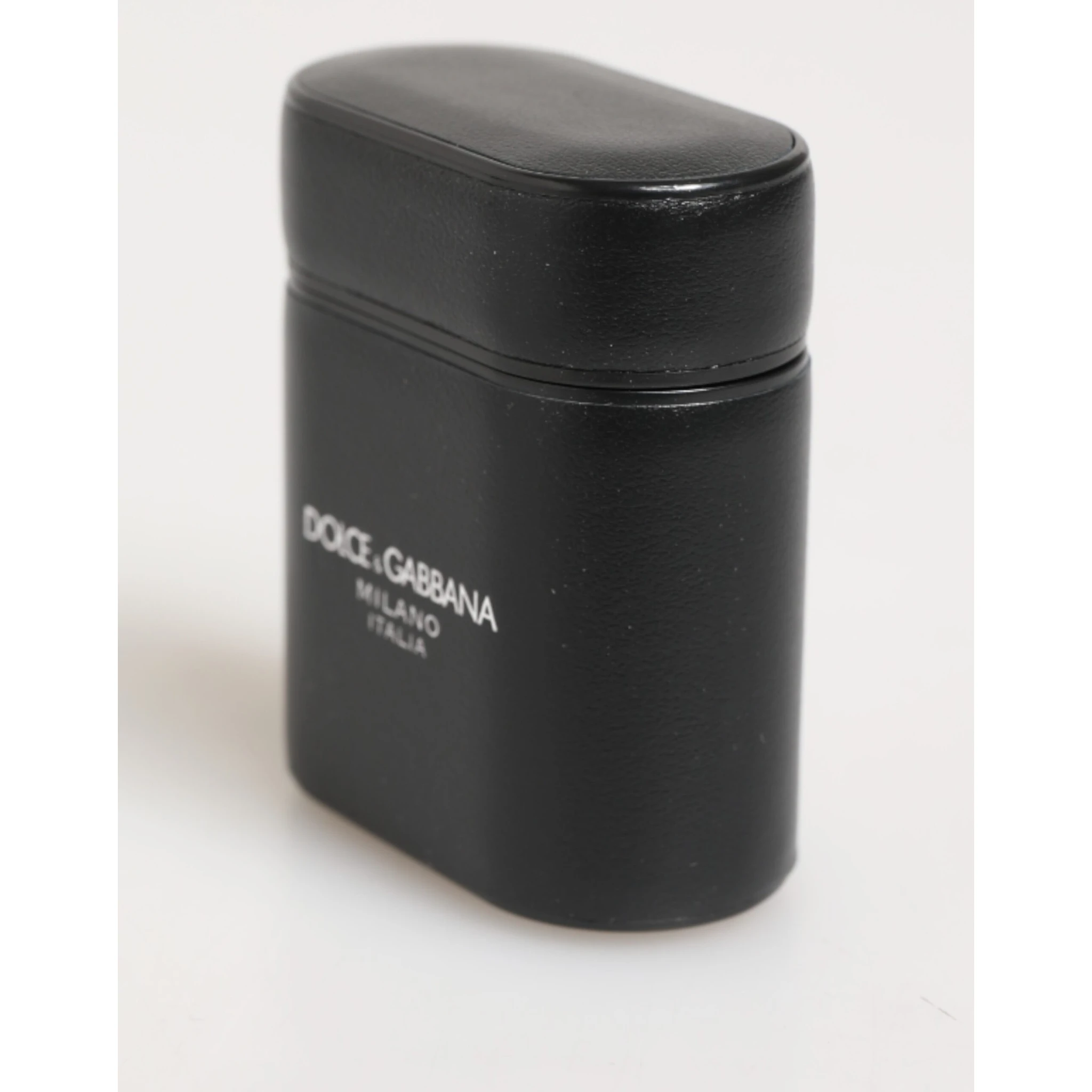 Black Calfskin Leather Logo Print Flip Holder Airpods Case