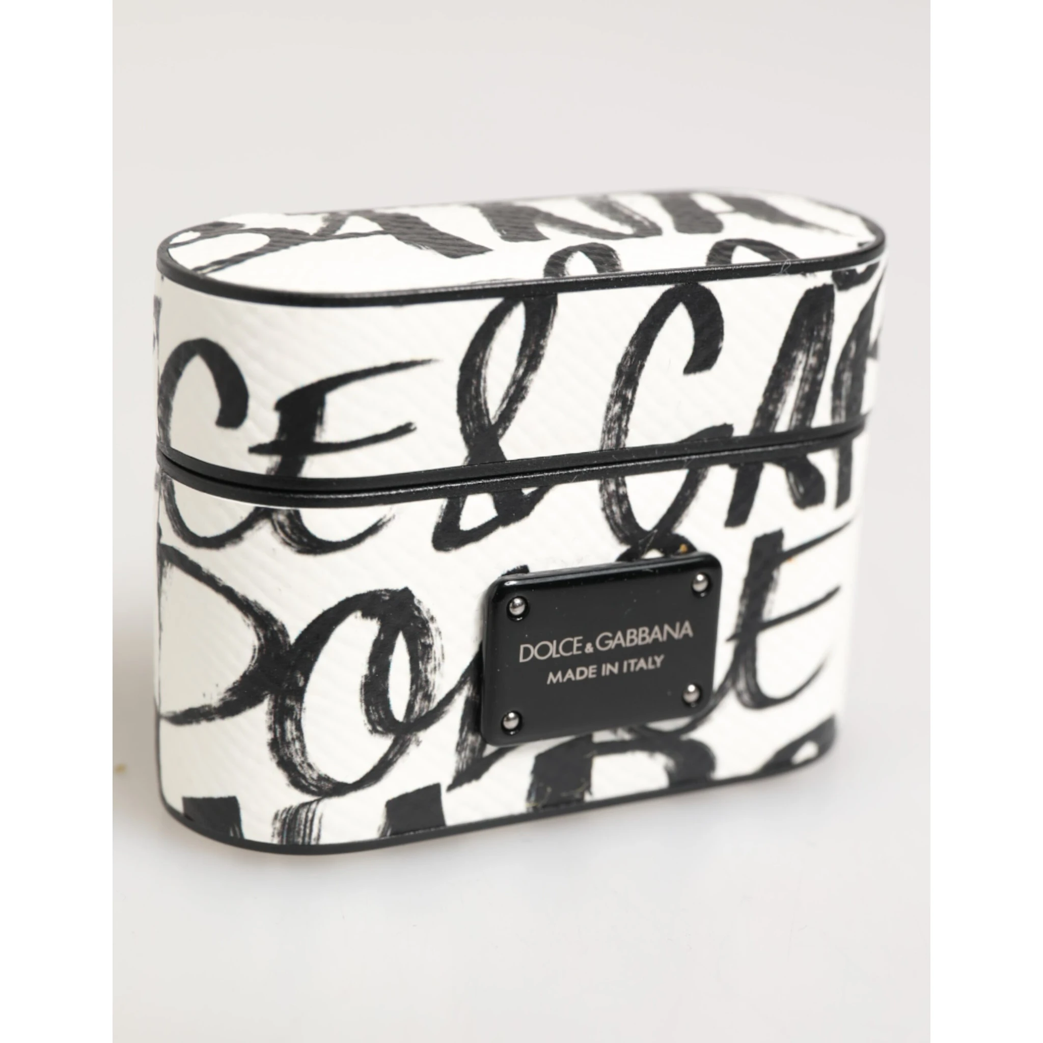 Black White Leather Monogram Print Logo Holder Airpods Case
